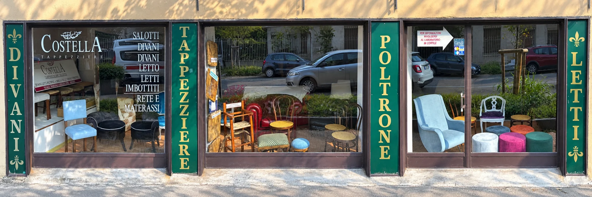 Le tre vetrine Costella su viale Francesco Fasano a Chieri